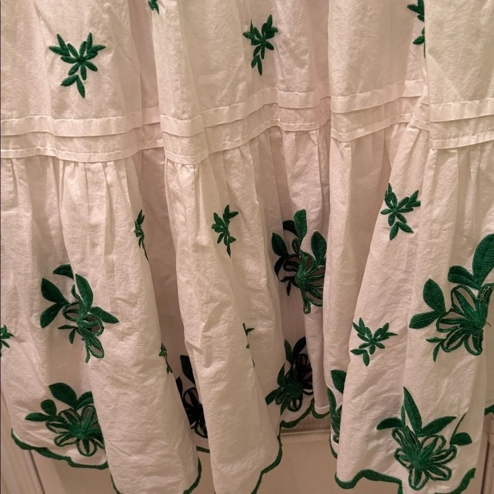 Anthropologie Somerset Collection White Maxi Dress with Green Embroidery - Picture 5 of 11